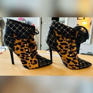 London Trash Leopard Print Ankle Boots with Black Accents